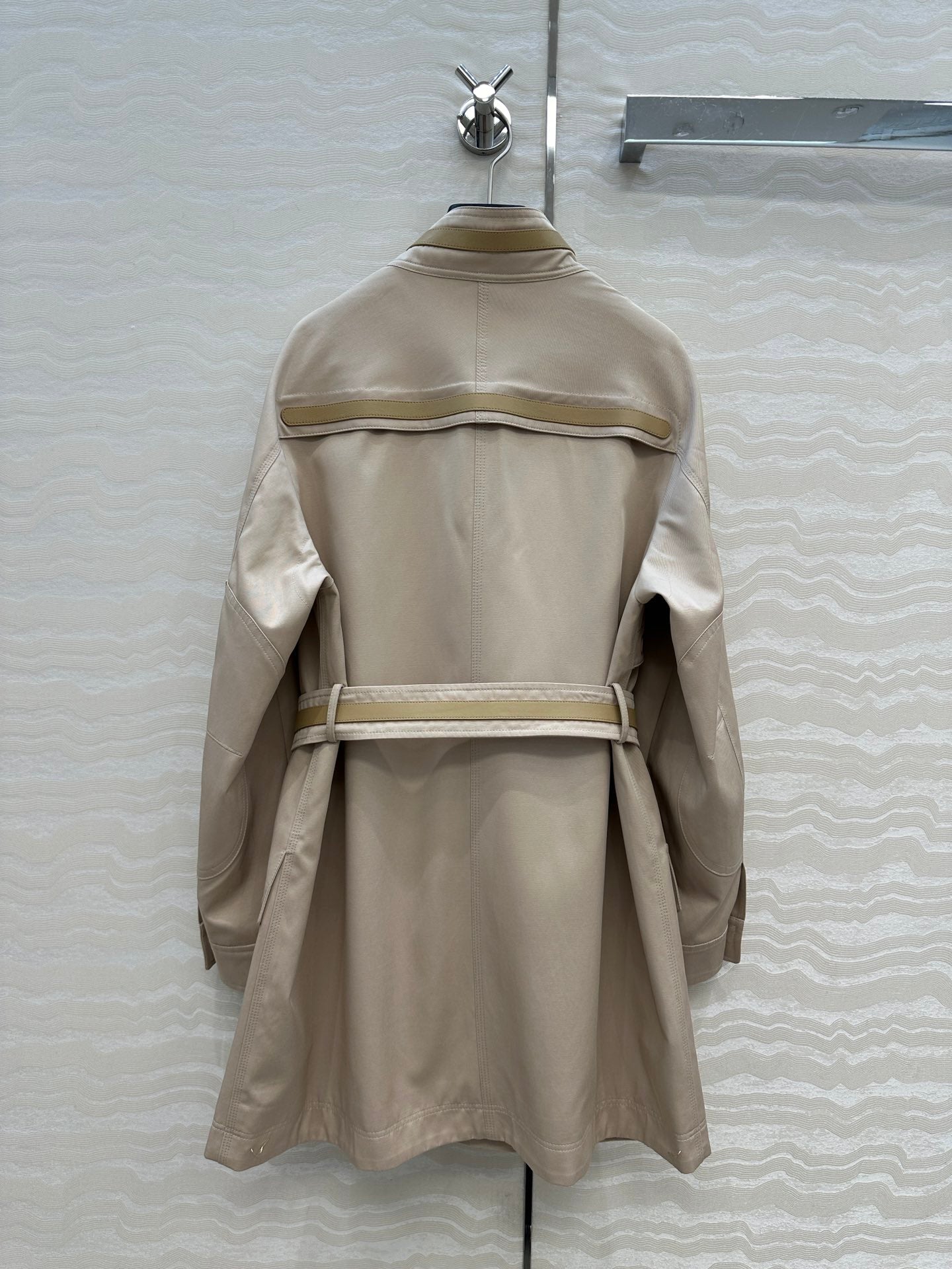 He 25 Leather-trimmed equestrian trench coat(GRAY/BLACK)