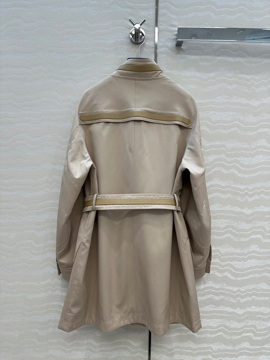 He 25 Leather-trimmed equestrian trench coat(GRAY/BLACK)
