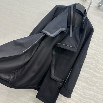 He 25 Leather-trimmed equestrian trench coat(GRAY/BLACK)