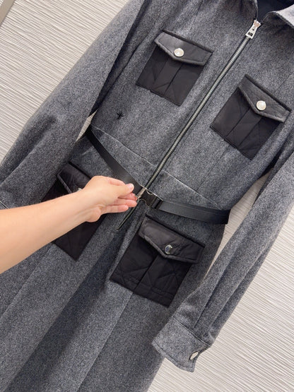 Di 25fw New Multi-Pocket Wool Dress（KAHKI/GRAY）