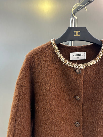 C 25fw Wool Jacket with Imported White Fox Fur Cuffs (Detachable)