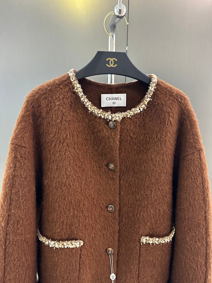 C 25fw Wool Jacket with Imported White Fox Fur Cuffs (Detachable)