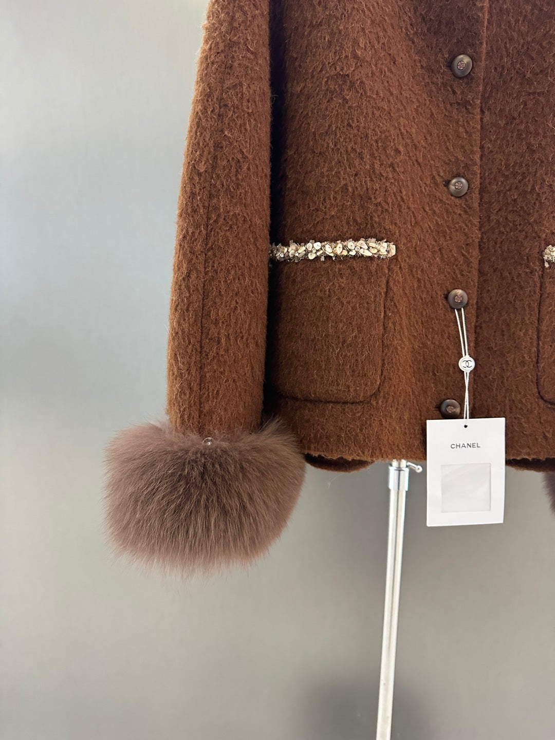 C 25fw Wool Jacket with Imported White Fox Fur Cuffs (Detachable)