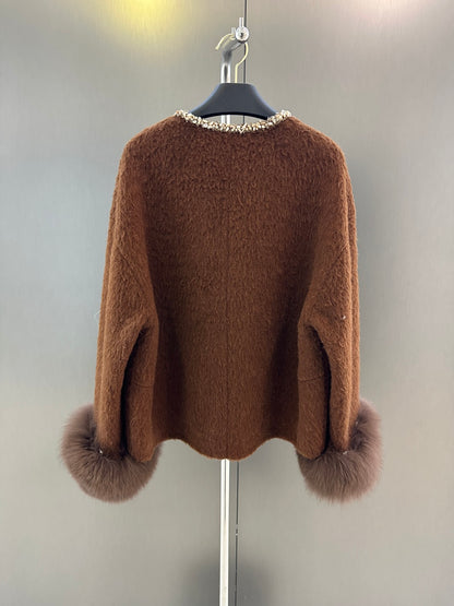 C 25fw Wool Jacket with Imported White Fox Fur Cuffs (Detachable)