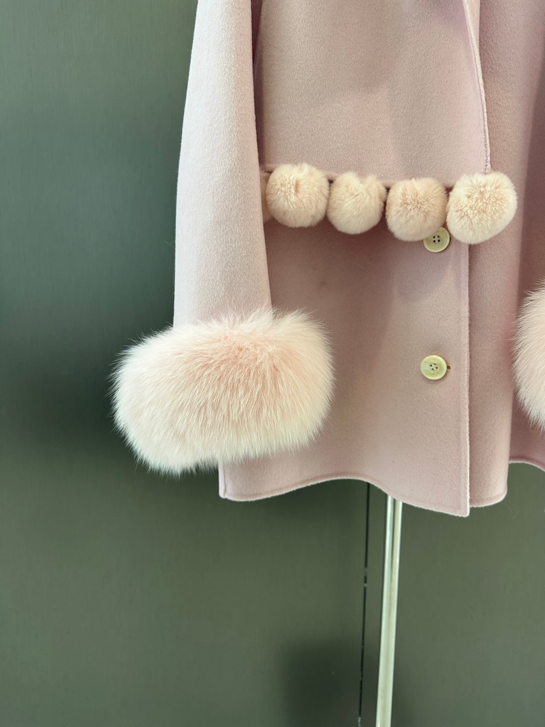 Di 25 New fox fur wool coat with matching scarf(BEIGI/BLACK/PINK)