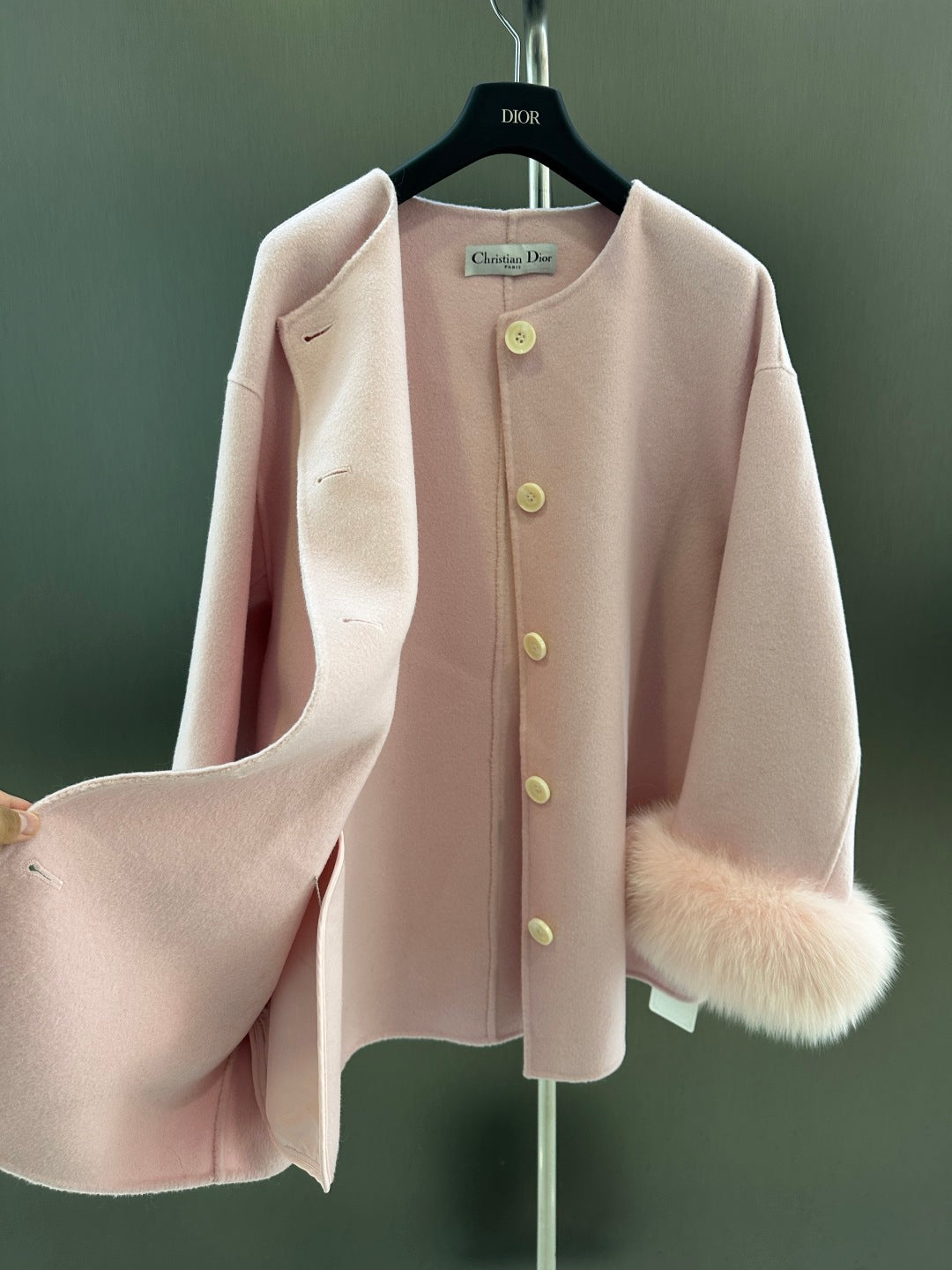 Di 25 New fox fur wool coat with matching scarf(BEIGI/BLACK/PINK)