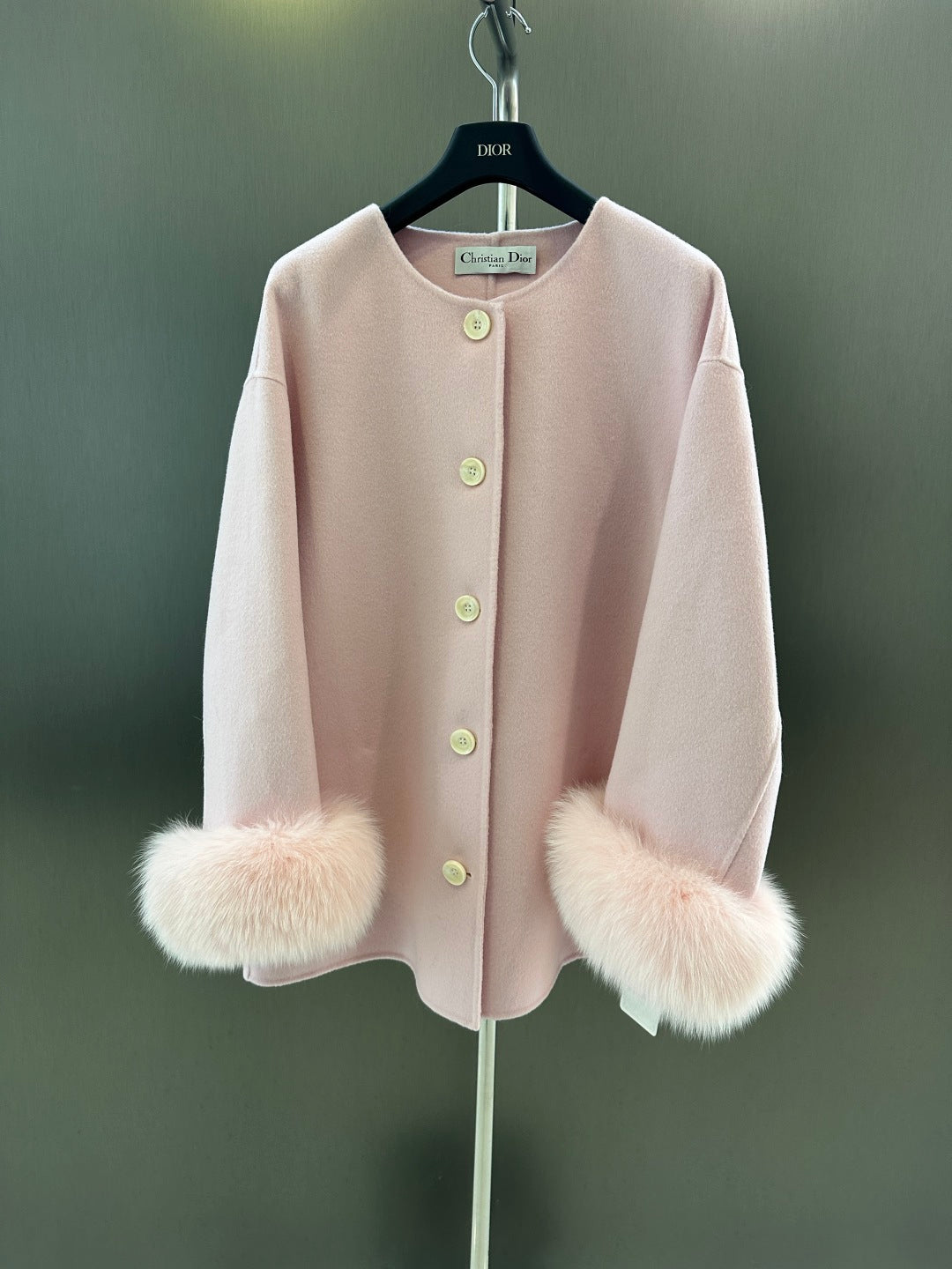Di 25 New fox fur wool coat with matching scarf(BEIGI/BLACK/PINK)