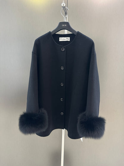 Di 25 New fox fur wool coat with matching scarf(BEIGI/BLACK/PINK)