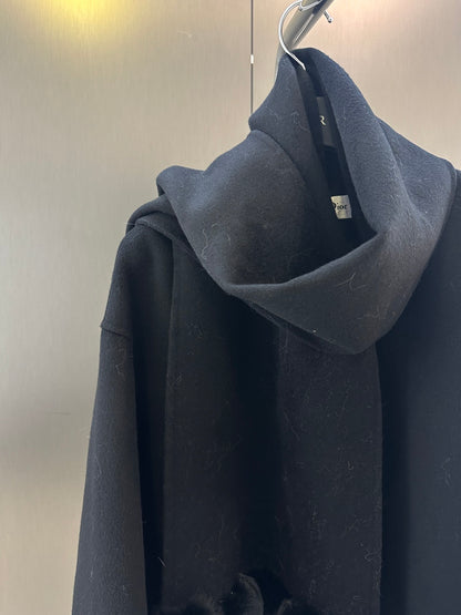 Di 25 New fox fur wool coat with matching scarf(BEIGI/BLACK/PINK)