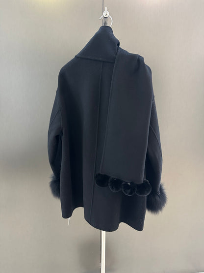 Di 25 New fox fur wool coat with matching scarf(BEIGI/BLACK/PINK)