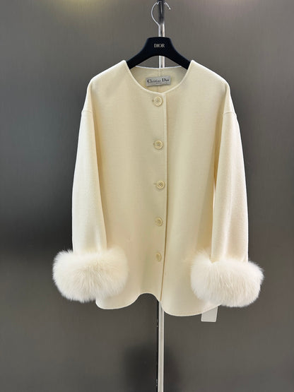 Di 25 New fox fur wool coat with matching scarf(BEIGI/BLACK/PINK)