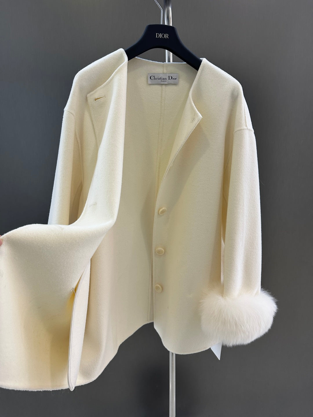 Di 25 New fox fur wool coat with matching scarf(BEIGI/BLACK/PINK)
