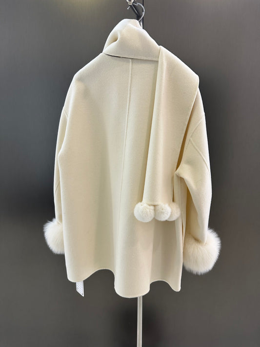 Di 25 New fox fur wool coat with matching scarf(BEIGI/BLACK/PINK)