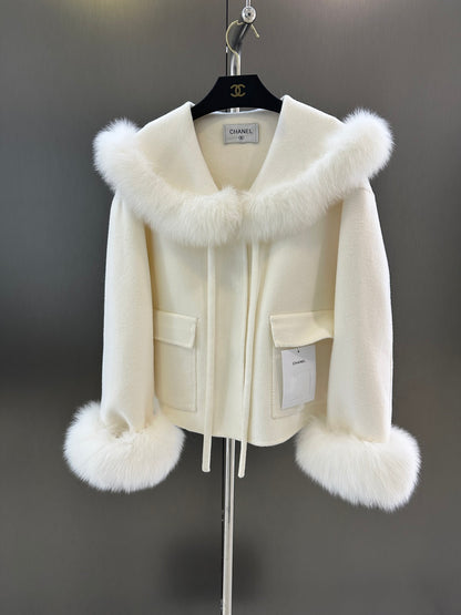C 25fw New Fox Fur Wool Jacket(WHITE/PINK)