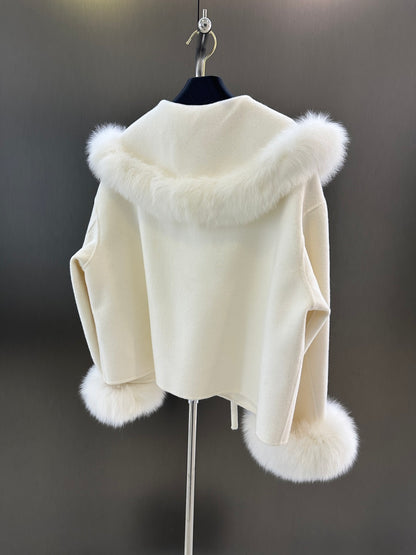 C 25fw New Fox Fur Wool Jacket(WHITE/PINK)