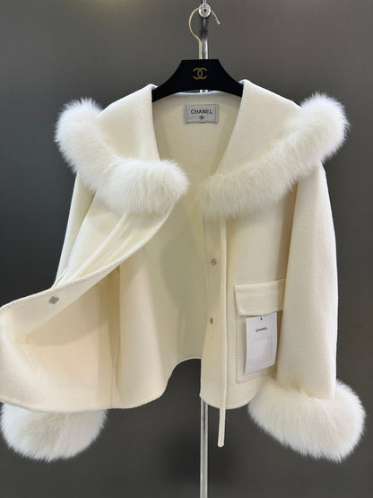 C 25fw New Fox Fur Wool Jacket(WHITE/PINK)
