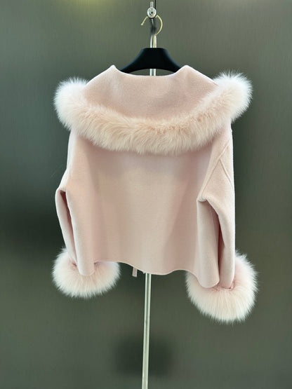 C 25fw New Fox Fur Wool Jacket(WHITE/PINK)