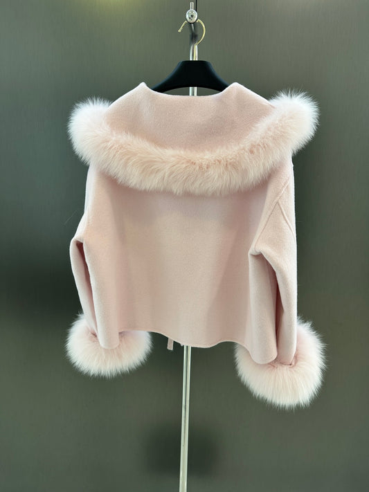 C 25fw New Fox Fur Wool Jacket(WHITE/PINK)