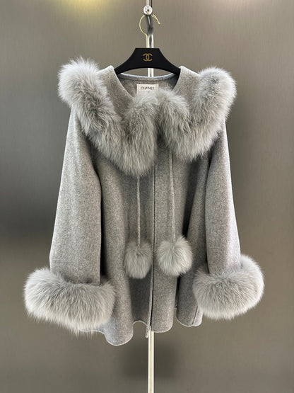 C 25fw New imported white fox fur + Australian superfine wool coat(WHITE/PINK/GRAY)