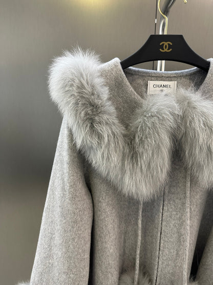 C 25fw New imported white fox fur + Australian superfine wool coat(WHITE/PINK/GRAY)