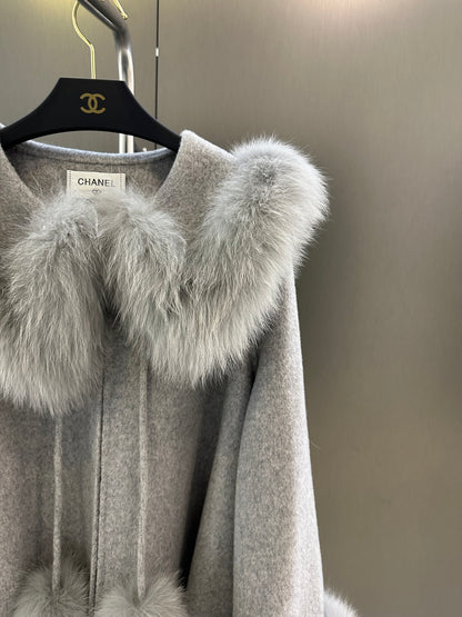 C 25fw New imported white fox fur + Australian superfine wool coat(WHITE/PINK/GRAY)