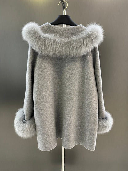 C 25fw New imported white fox fur + Australian superfine wool coat(WHITE/PINK/GRAY)