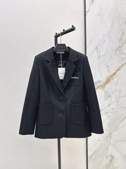 Di 25 New embroidered letter logo decorated suit jacket(WHITE/BLACK)