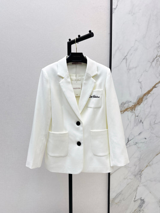 Di 25 New embroidered letter logo decorated suit jacket(WHITE/BLACK)