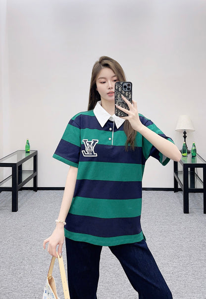 L 25 𝑝𝑜𝑙𝑜 striped short sleeves