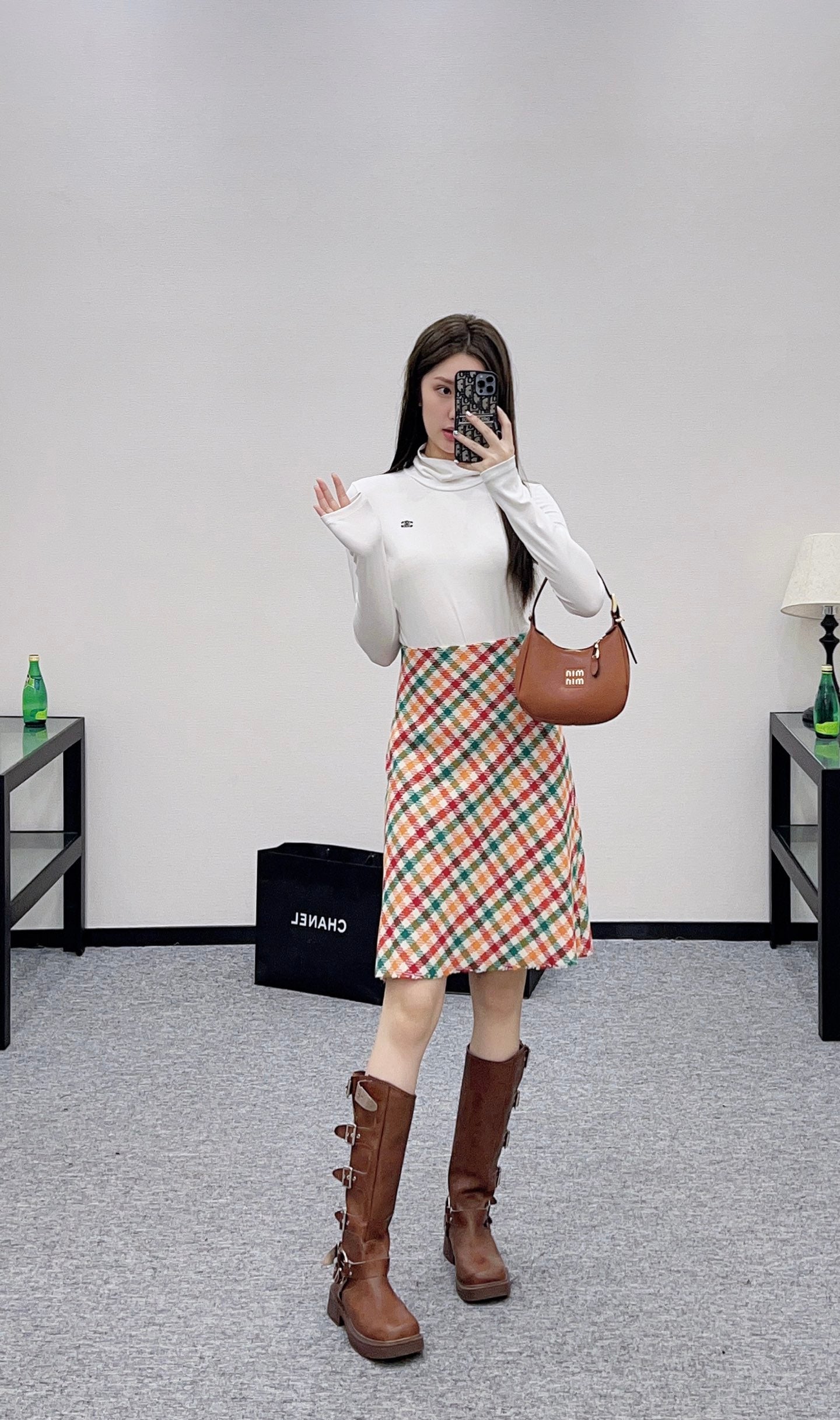 Mi 25 Straight checked colorful wool skirt