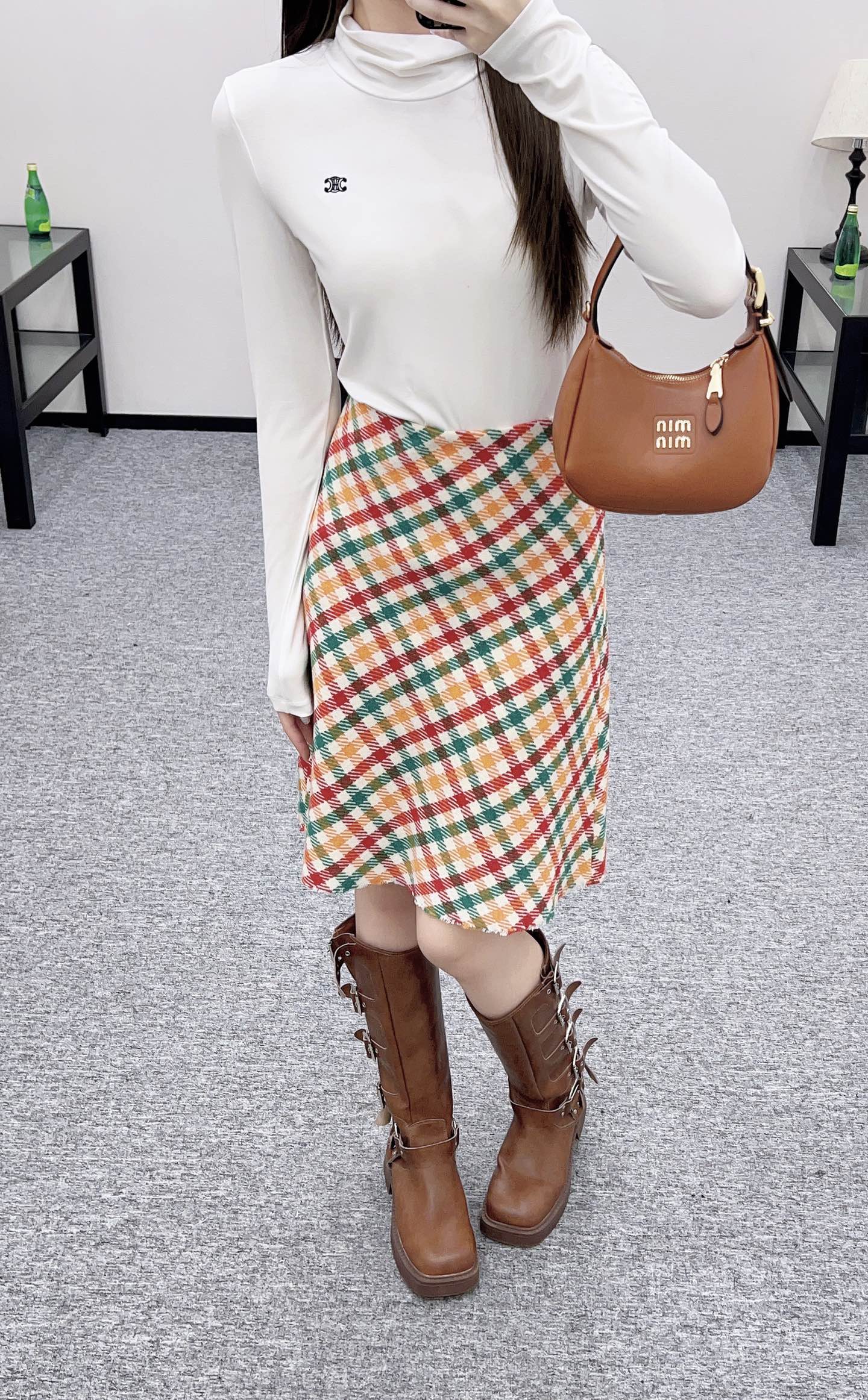 Mi 25 Straight checked colorful wool skirt