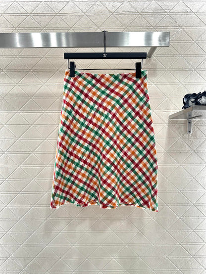 Mi 25 Straight checked colorful wool skirt