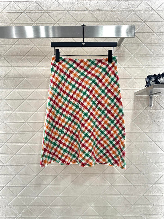 Mi 25 Straight checked colorful wool skirt