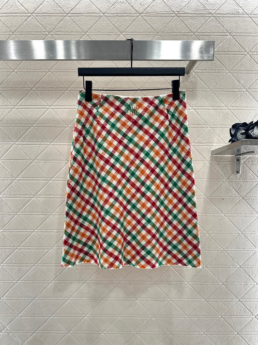 Mi 25 Straight checked colorful wool skirt