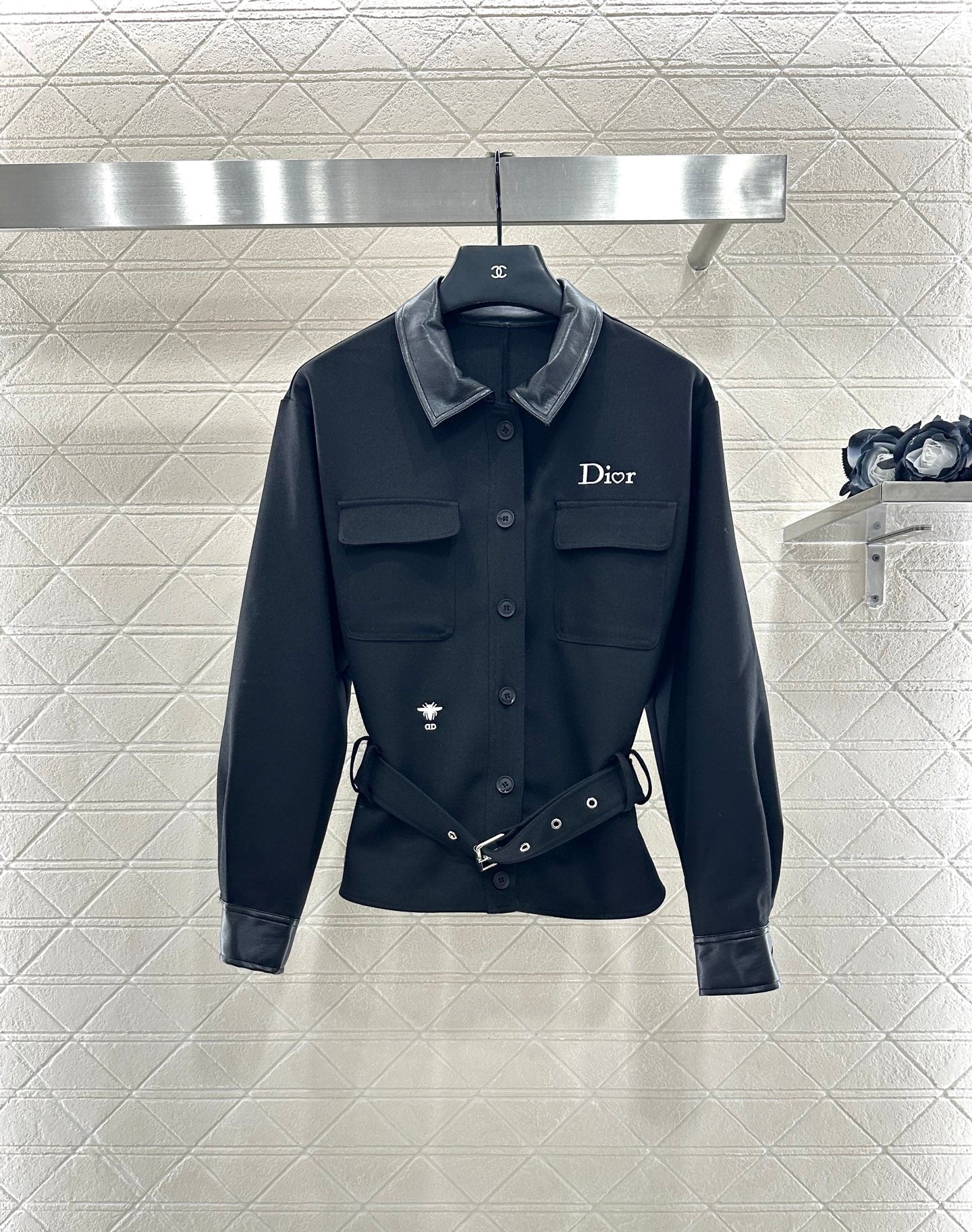 Di 25 Leather collar jacket and trousers suit(KHAKI/BLACK)