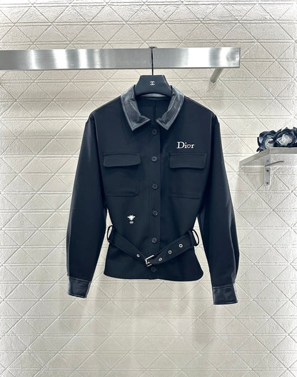Di 25 Leather collar jacket and trousers suit(KHAKI/BLACK)