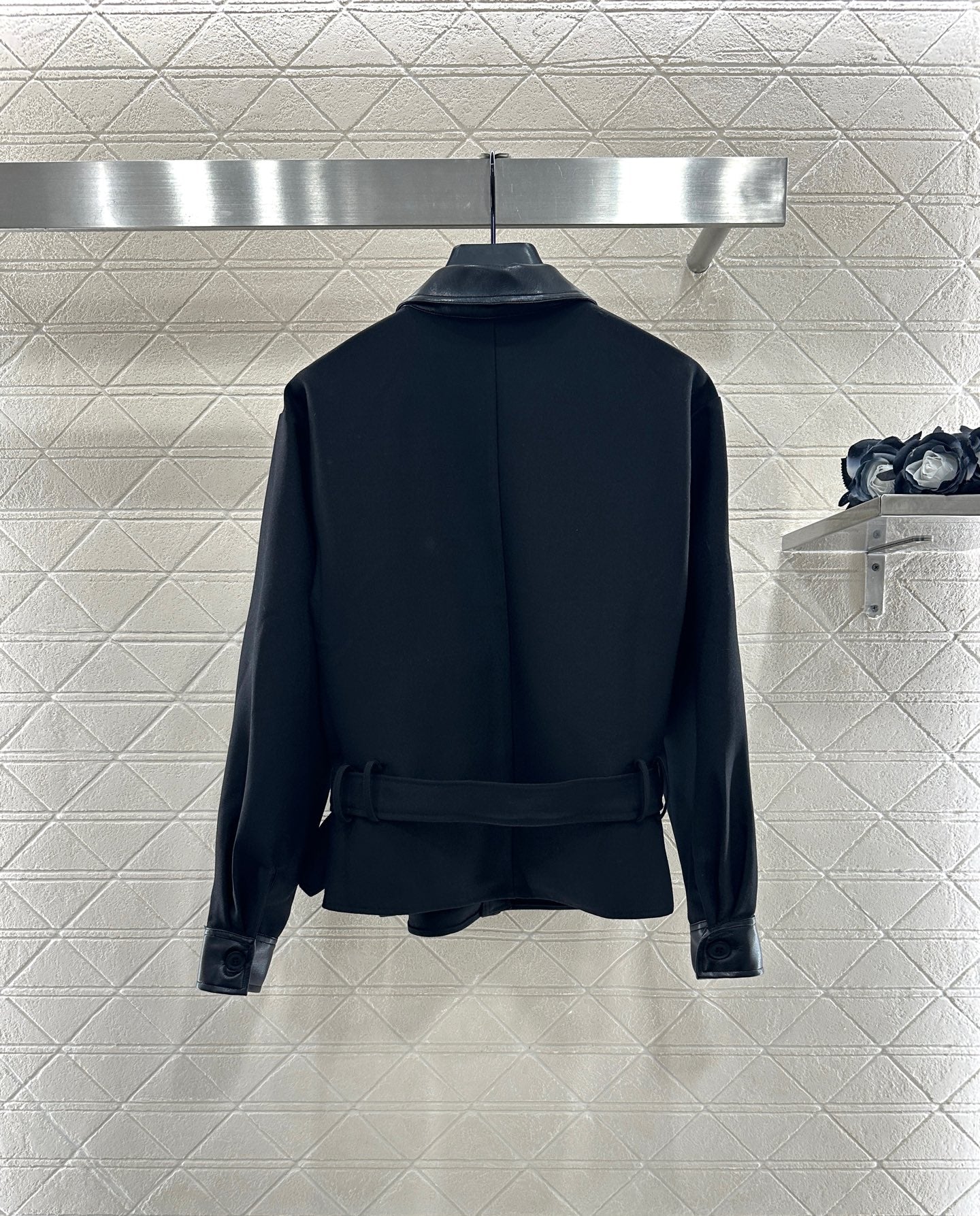 Di 25 Leather collar jacket and trousers suit(KHAKI/BLACK)