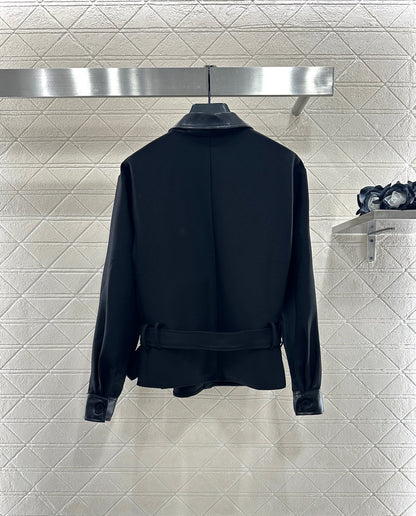 Di 25 Leather collar jacket and trousers suit(KHAKI/BLACK)