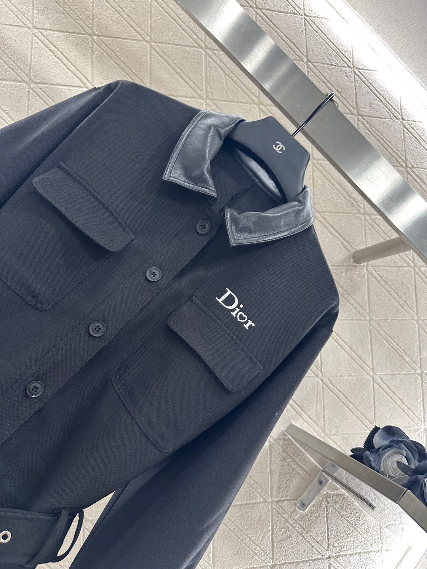 Di 25 Leather collar jacket and trousers suit(KHAKI/BLACK)