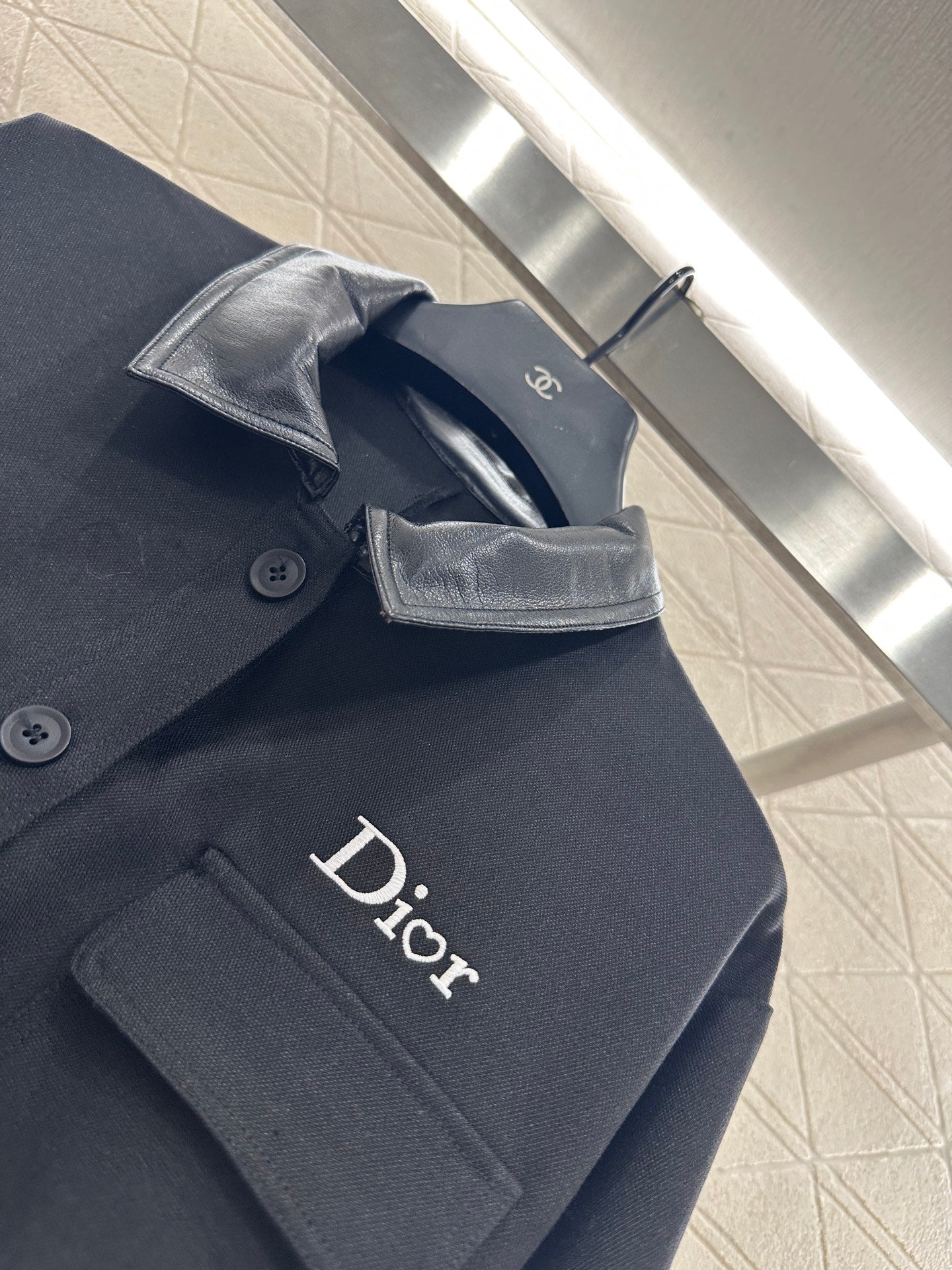 Di 25 Leather collar jacket and trousers suit(KHAKI/BLACK)