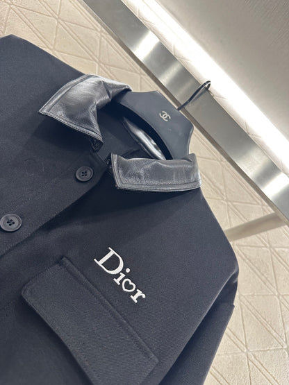 Di 25 Leather collar jacket and trousers suit(KHAKI/BLACK)