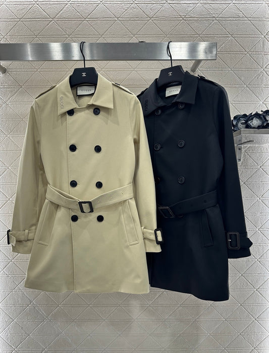 Gu 25 Lapel double-breasted mid-length trench coat