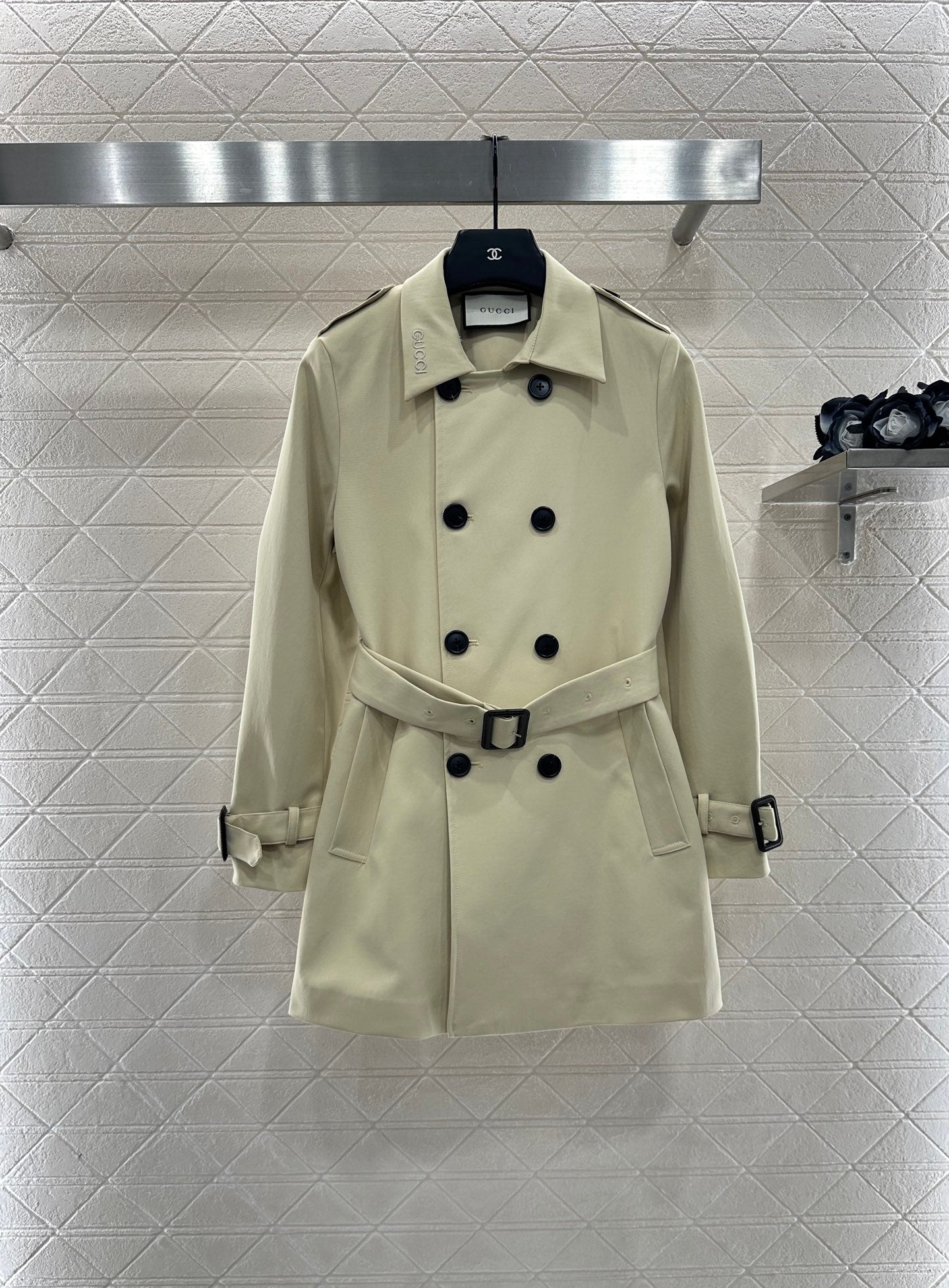 Gu 25 Lapel double-breasted mid-length trench coat