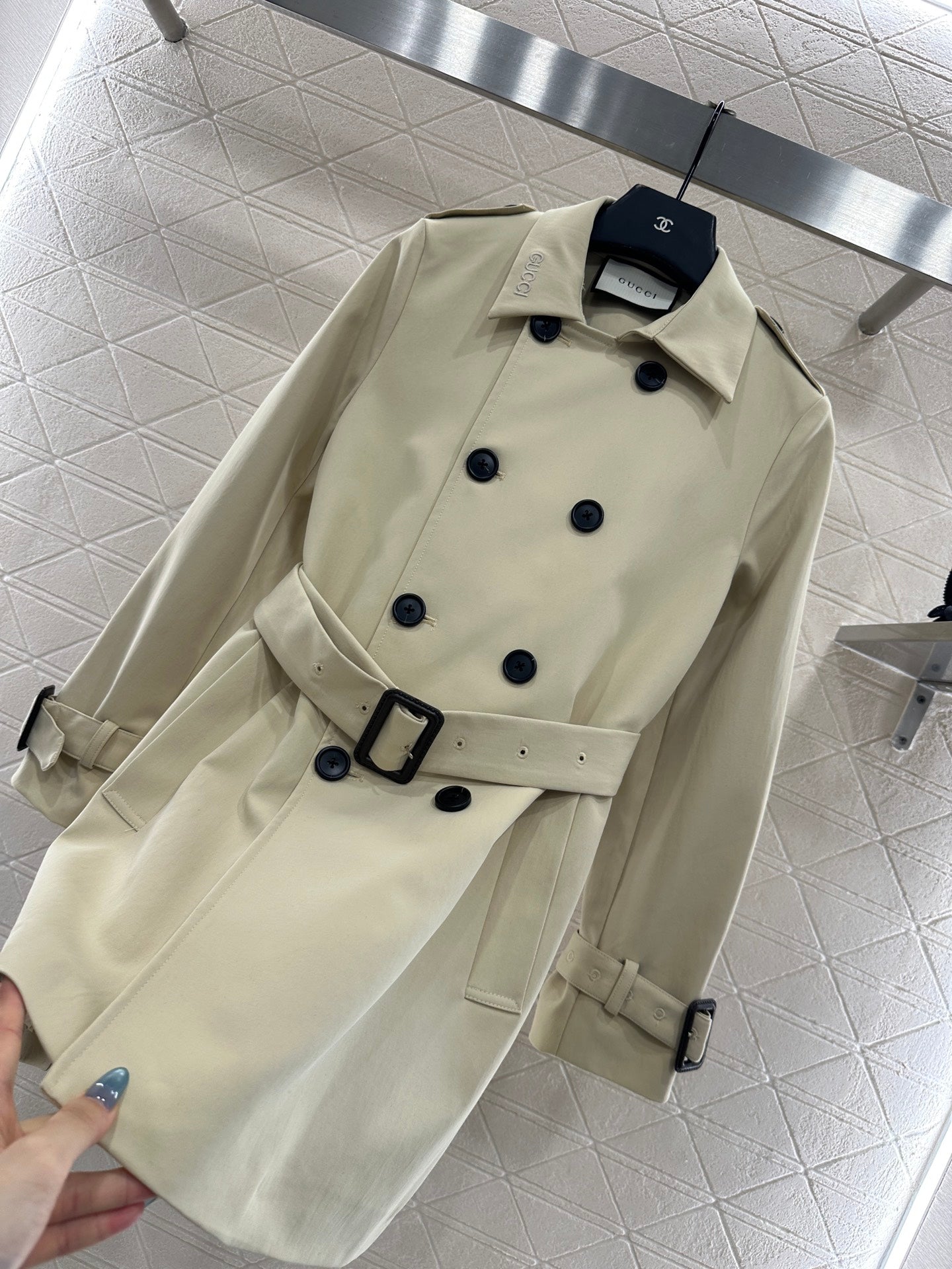 Gu 25 Lapel double-breasted mid-length trench coat