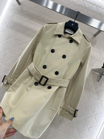 Gu 25 Lapel double-breasted mid-length trench coat