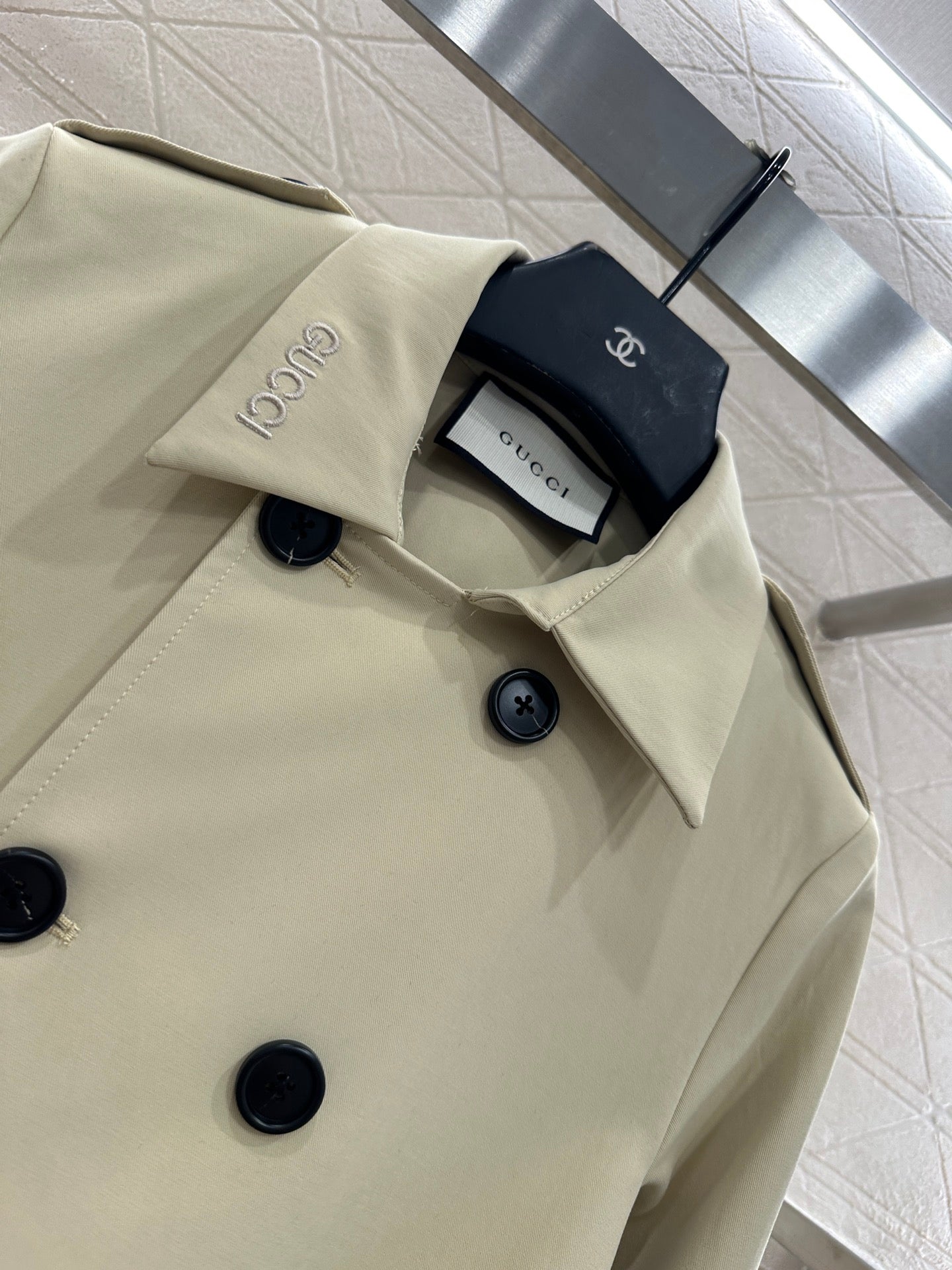 Gu 25 Lapel double-breasted mid-length trench coat