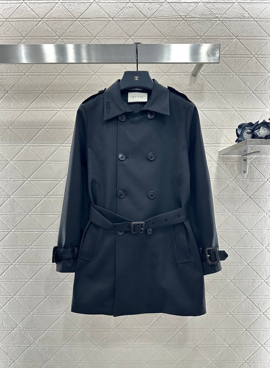 Gu 25 Lapel double-breasted mid-length trench coat