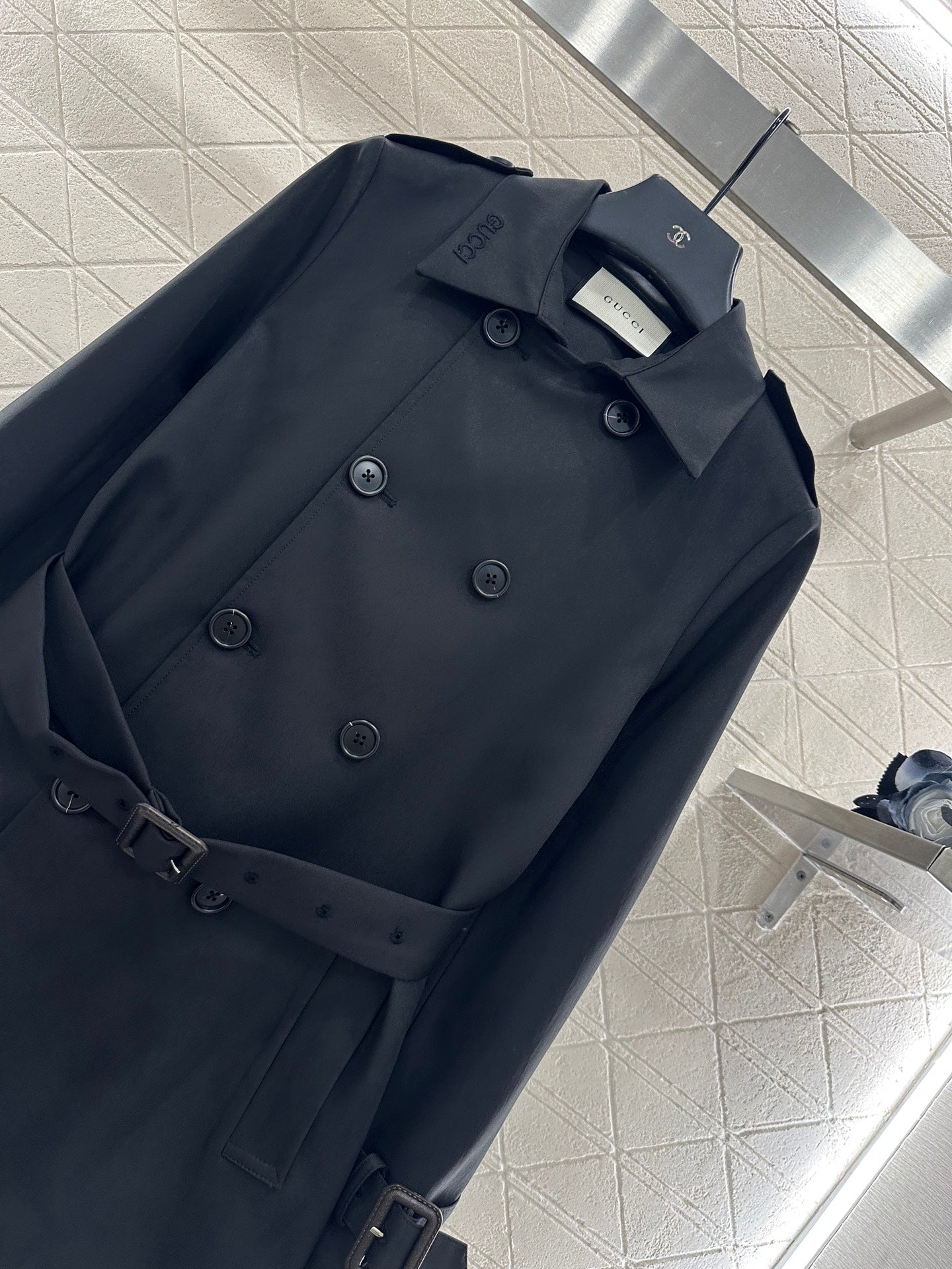 Gu 25 Lapel double-breasted mid-length trench coat