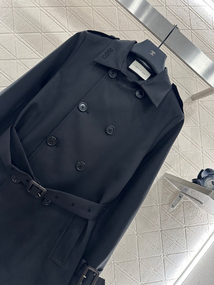 Gu 25 Lapel double-breasted mid-length trench coat