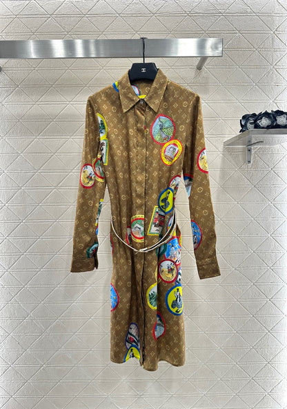 L 25 Lapel Printed Badge Shirt Dress